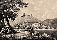 Chciny - Zamek w Chcinach na litografii Juliana Cegliskiego z 1860 roku