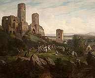 Chciny - Zamek w Chcinach na obrazie Henryka Pillatiego z 1855 roku