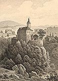 Czocha - Zamek Czocha na rysunku Arthura Blaschnika z 1868 roku