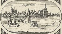Darowo - Panorama miasta z widokiem zamku. Rysunek na mapie Eilharda Lubinusa z 1618 roku