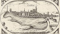 Koszalin - Panorama miasta na rysunku z mapy Eilharda Lubinusa z 1618 roku