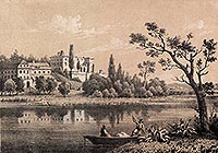 Zawieprzyce - Zamek w Zawieprzycach na litografii Juliana Cegliskiego wedug rysunku Marcina Olszyskiego z 1850 roku