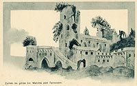 Tarnowiec - Fantastyczna rekonstrukcja zamku na pocztwce z 1904 roku